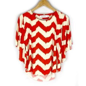 T-Bags Blouse Salmon & Ivory Zigzag Flutter Sleeve S